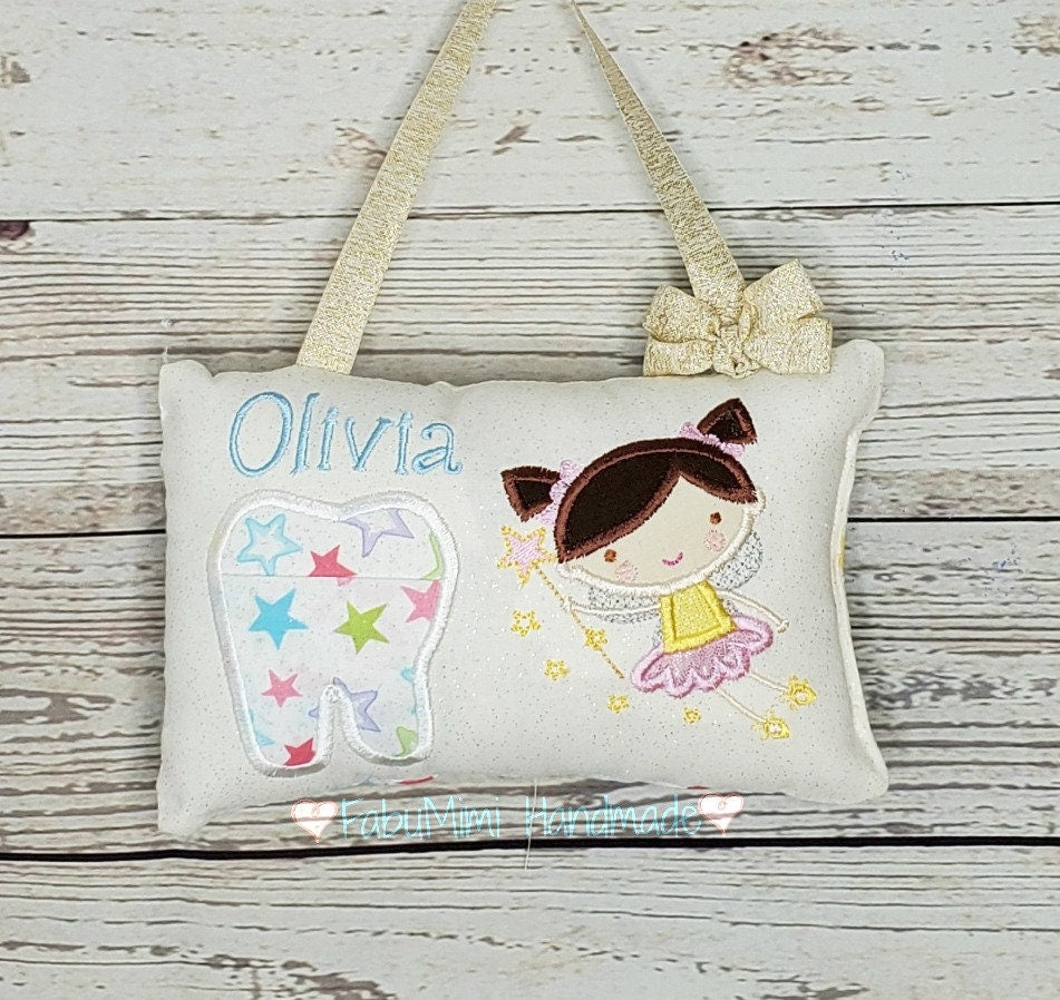 Girls personalized tooth fairy pillow, fairy, tooth chart included! !,