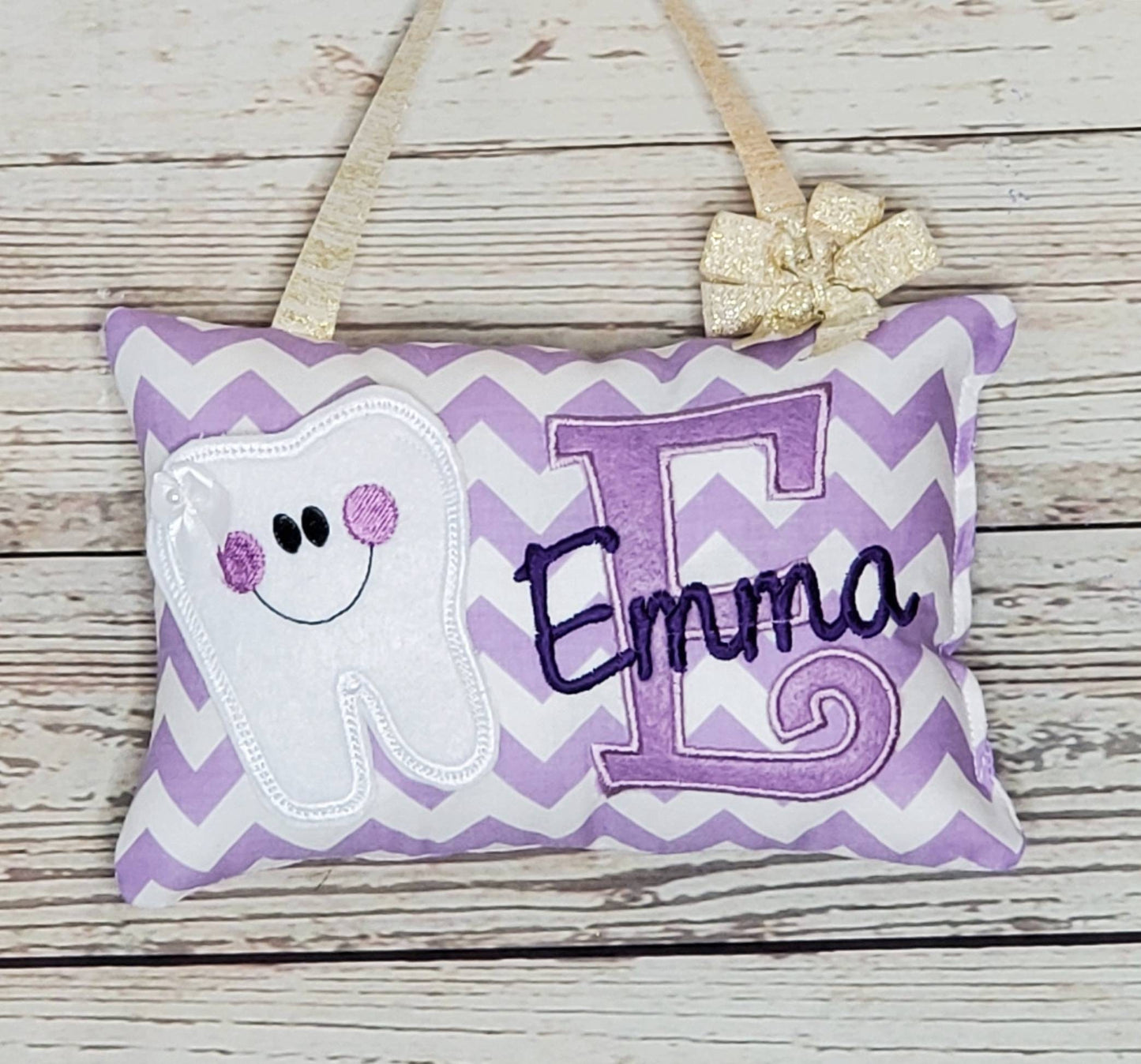 Girls personalized tooth fairy pillow lavender and white chevron pattern, optional tooth chart available! ,