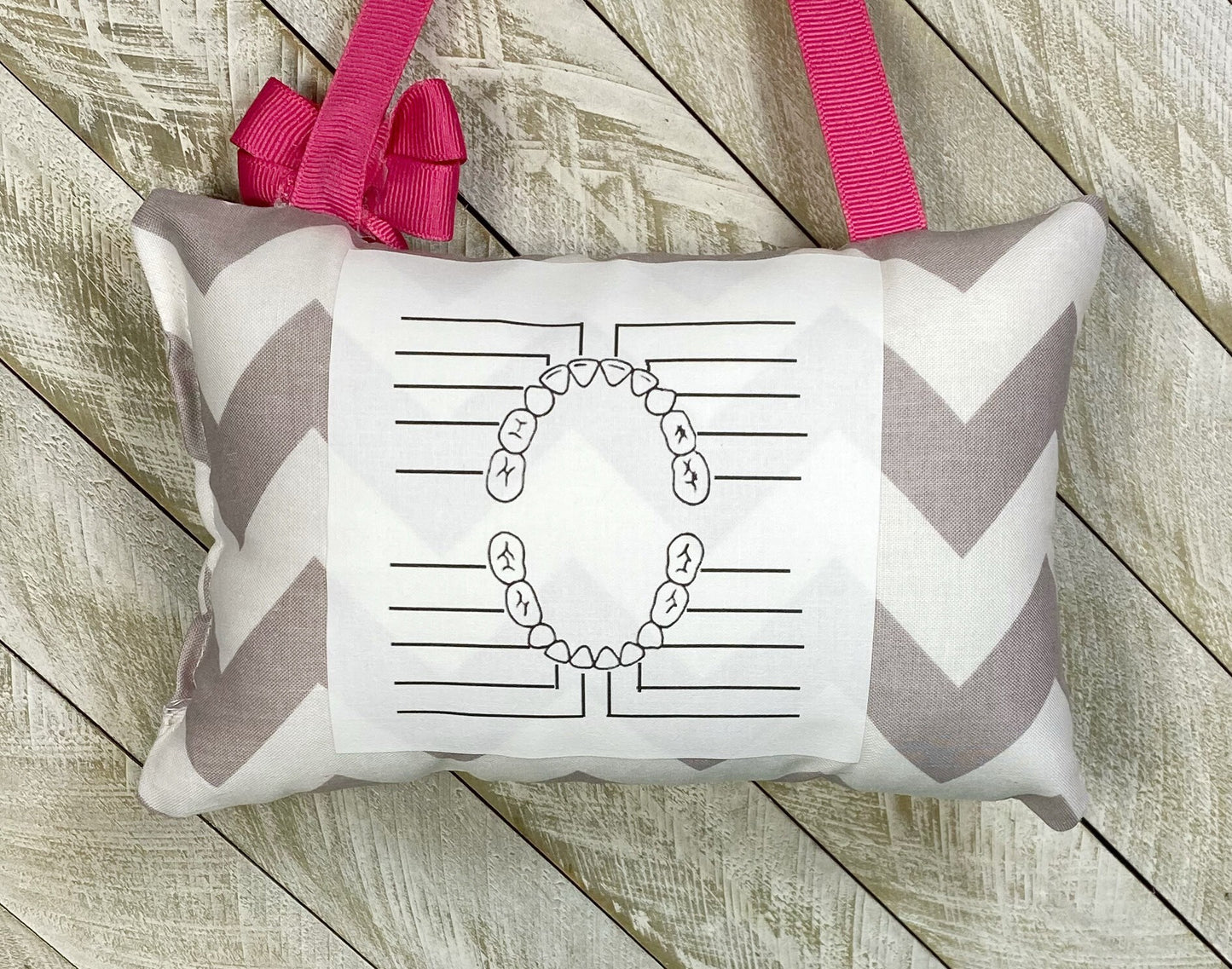 Personalized Girls Tooth Fairy Pillow gray and white chevron, optional tooth chart ,