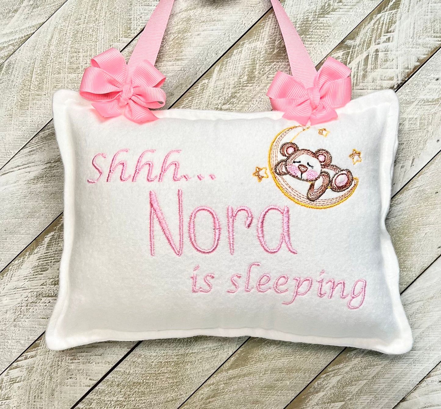 Personalized baby sleeping door hanger, baby pillow, baby shower gift, nursery decor, baby sleeping sign,