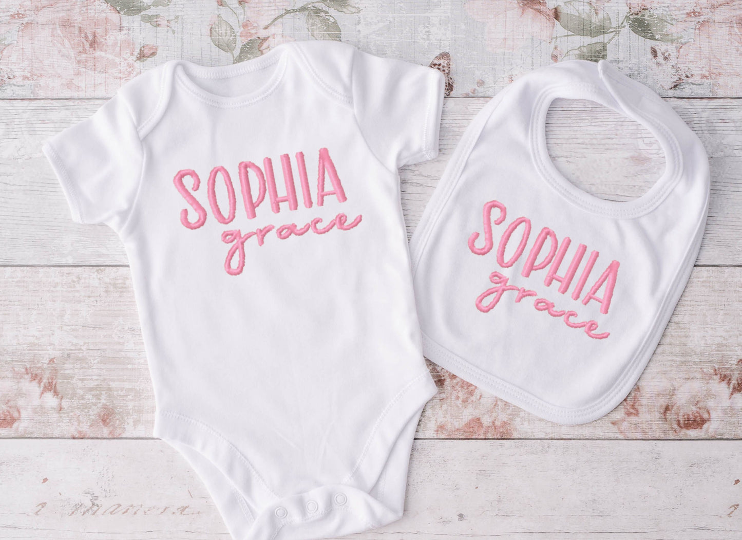 Personalized Embroidered Bib - Personalized Bodysuit - Newborn Gift - Personalized Gift - Baby Shower Gift