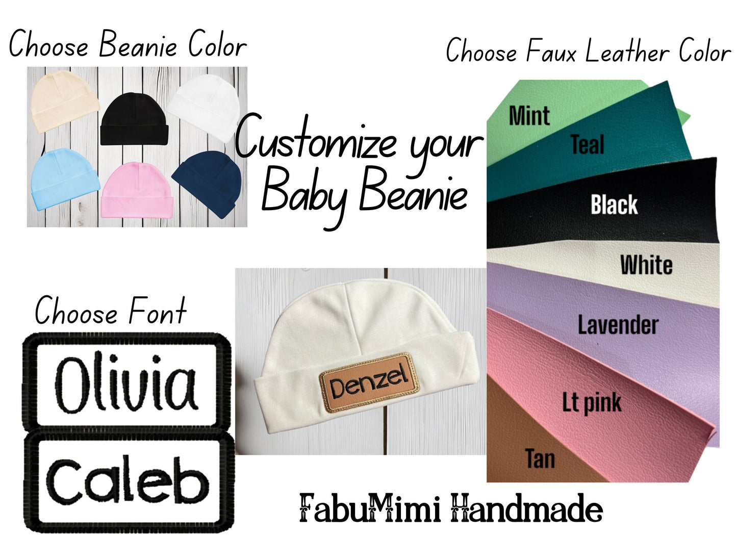 Personalized Embroidered Newborn Baby Hat with Faux Leather Patch - Newborn Baby Hat - Baby Hat - Birth Announcement - Baby Beanie