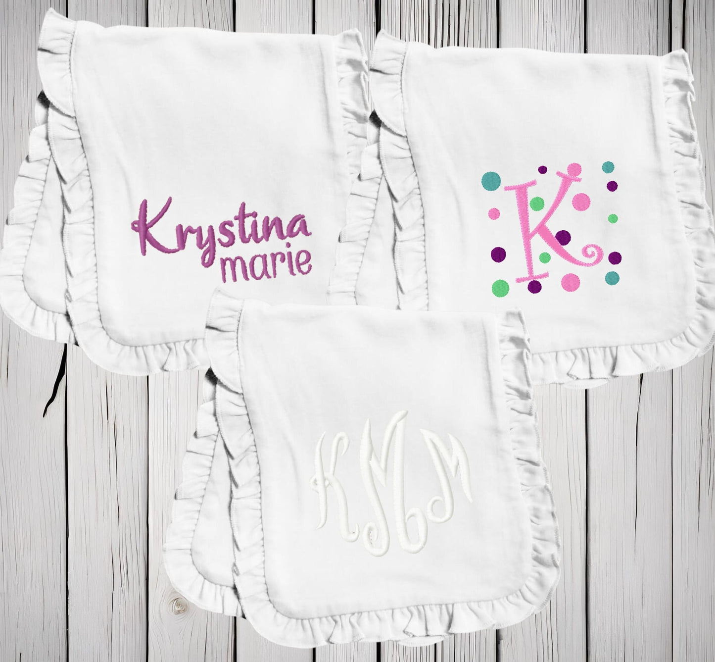Set of three personalized embroidered burp cloths, monogrammed baby gift, burp cloths, baby gift, baby shower gift,
