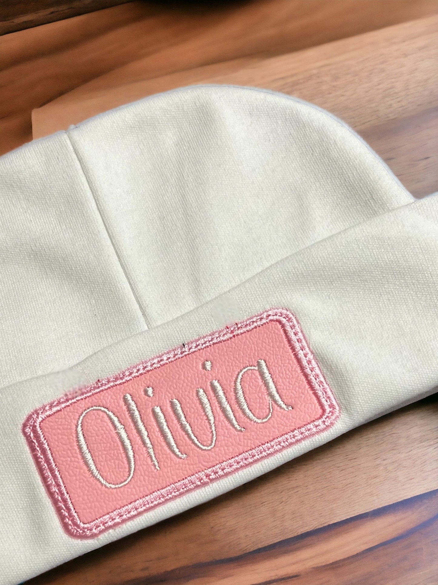 Personalized Embroidered Newborn Baby Hat with Faux Leather Patch - Newborn Baby Hat - Baby Hat - Birth Announcement - Baby Beanie