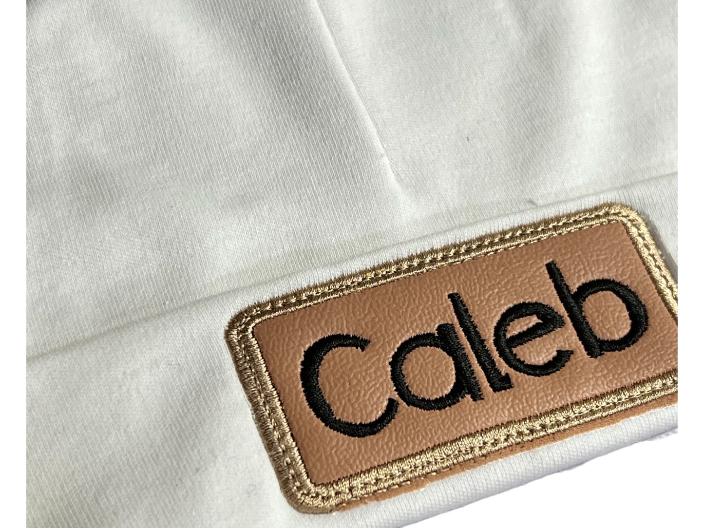 Personalized Embroidered Newborn Baby Hat with Faux Leather Patch - Newborn Baby Hat - Baby Hat - Birth Announcement - Baby Beanie