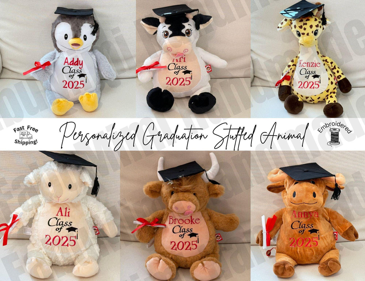 Personalized Embroidered Stuffed Animal - Personalized Graduation Gift - Birth Stat animal - Kindergarten Gift - Senior Year