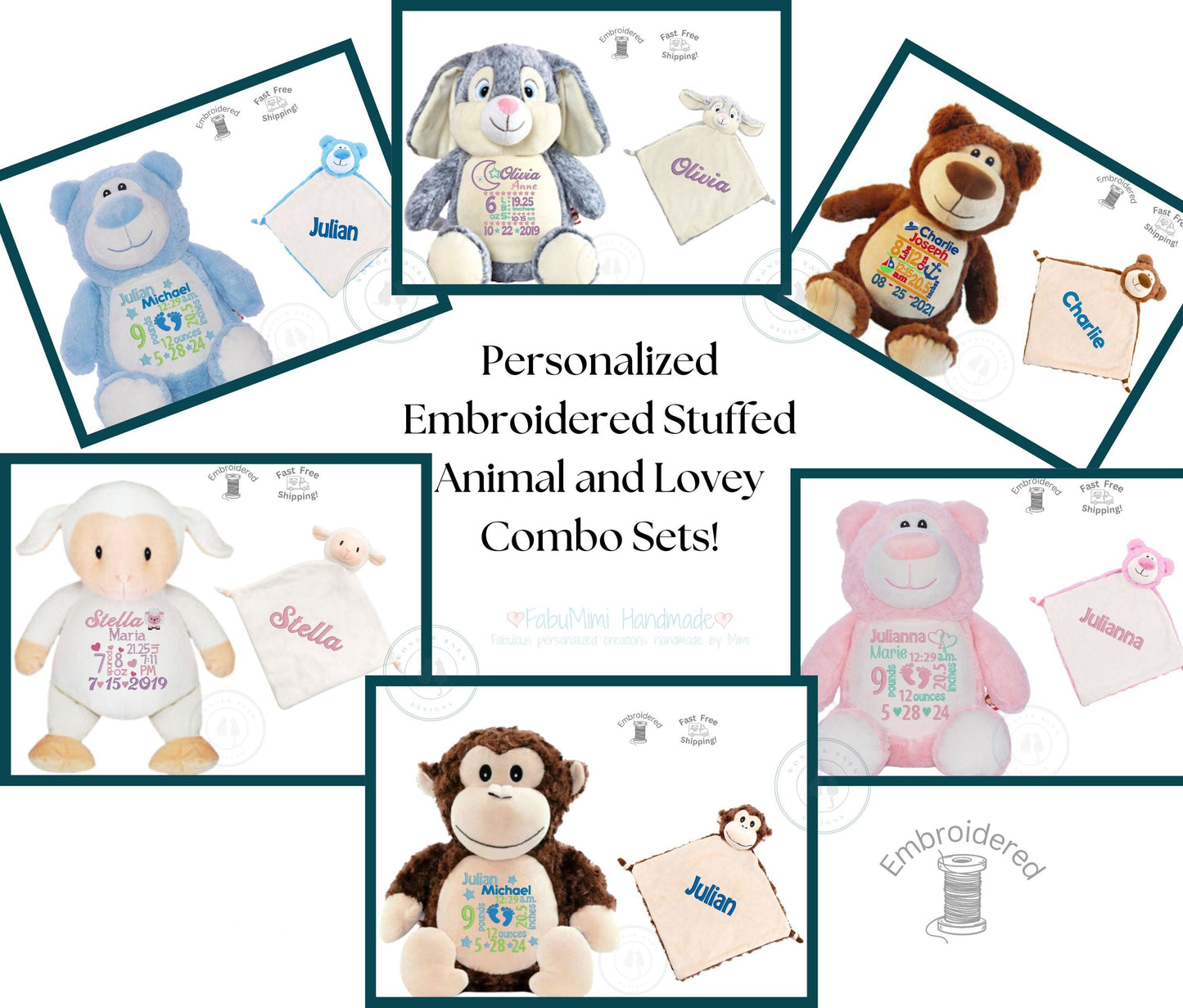 Personalized Embroidered Birth Stat Stuffed Animal With Optional Matching Lovey