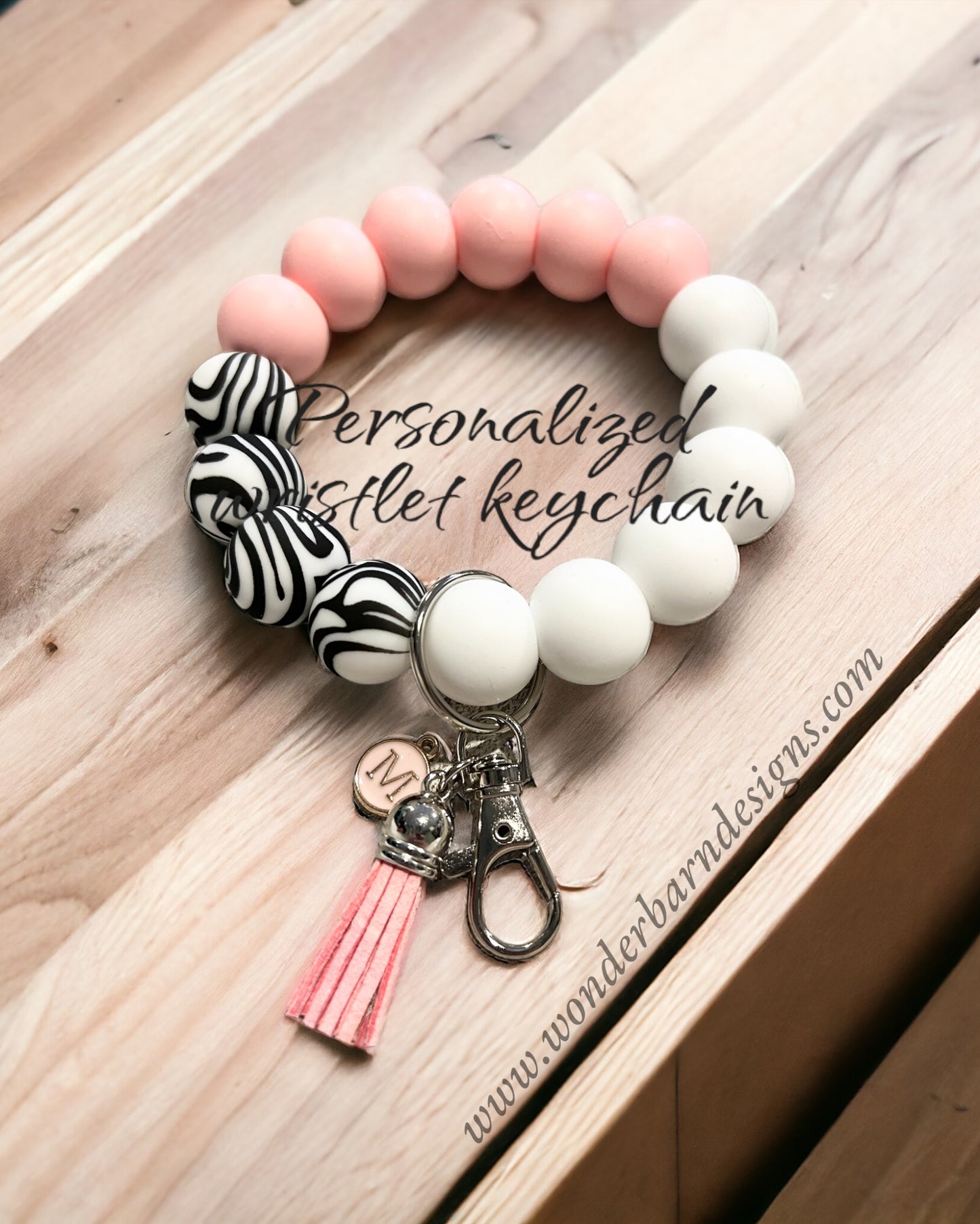 Personalized beaded bangle wristlet keychain with optional embroidered wallet