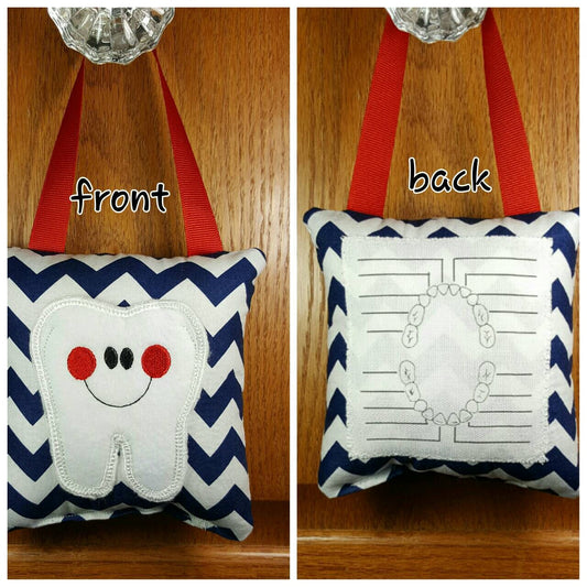 Tooth fairy pillow with optional tooth chart, navy and white chevron (choose your color or fabric!)