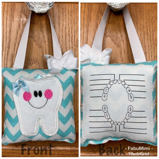 Tooth fairy pillow with (optional)tooth chart, aqua and white chevron (choose your color or fabric!