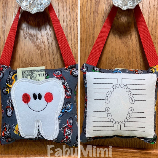 Tooth fairy pillow with optional tooth chart, motorcycle pattern, ,