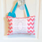 Personalized tooth fairy pillow for girls pink and white chevron, available tooth chart ,