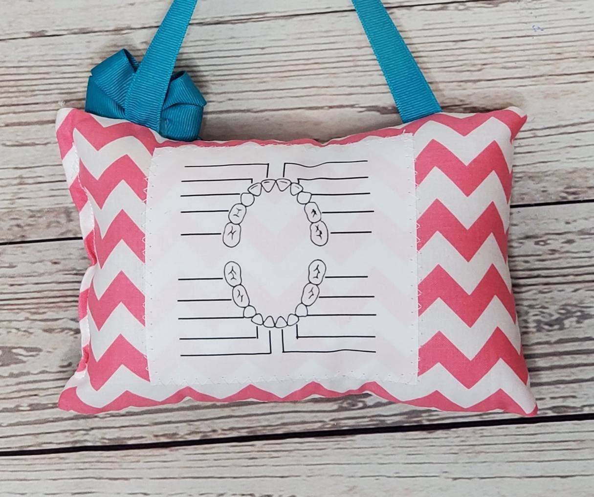 Personalized Tooth Fairy Pillow for Girl pink and white chevron, choose your version, optional tooth chart ,