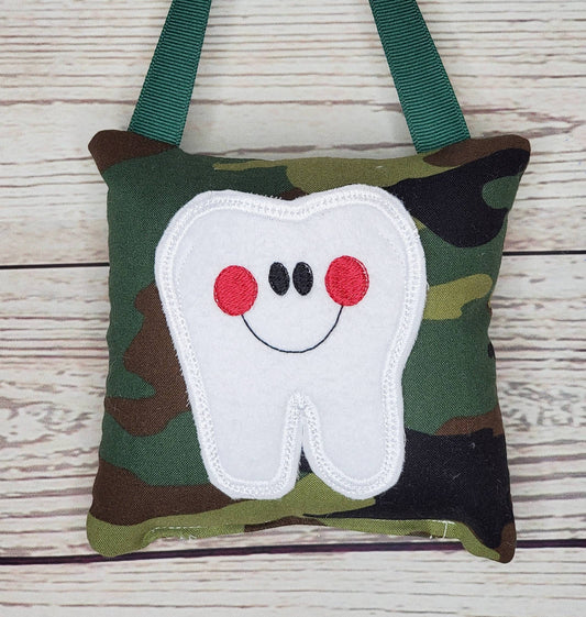 Tooth fairy pillow with tooth chart, camouflage, ,