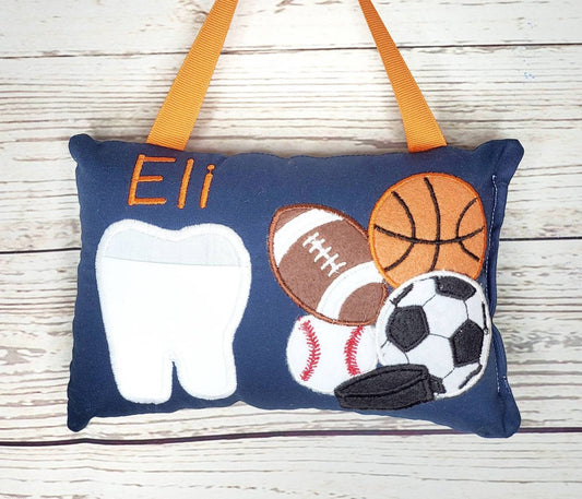 Personalized Tooth fairy pillow, sports tooth pillow, boys tooth fairy pillow, girls tooth pillow, tooth chart included!