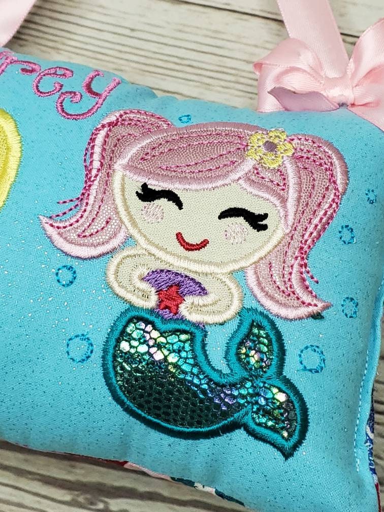 Personalized tooth fairy pillow, mermaid, girls tooth fairy pillow, tooth chart included! !,