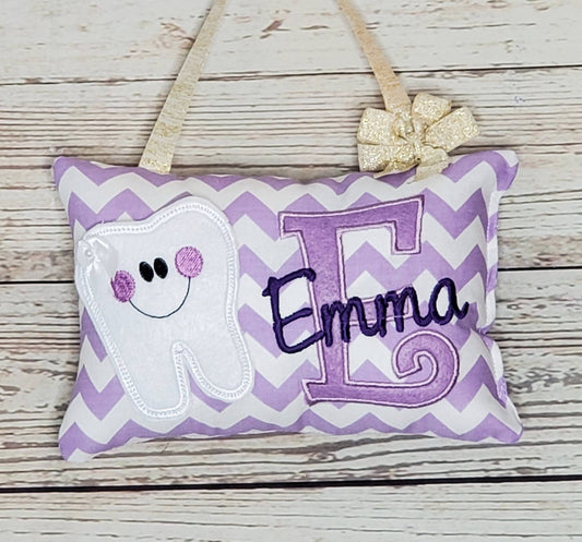 Girls personalized tooth fairy pillow lavender and white chevron pattern, optional tooth chart available!  ,