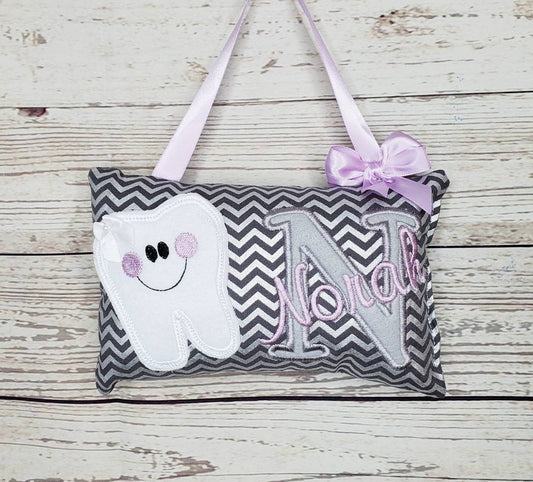 Personalized Tooth Fairy Pillow, Gray and Silver Chevron with three accent colors, optional tooth chart ,