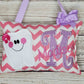 Personalized Tooth Fairy Pillow for Girl pink and white chevron, choose your version, optional tooth chart ,