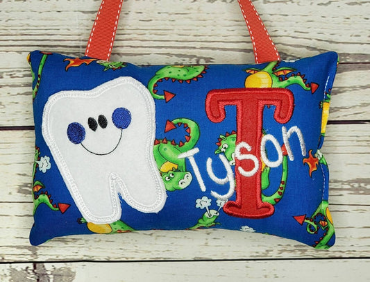 Personalized Tooth Fairy Pillow, dragon pattern, optional tooth chart available, ,