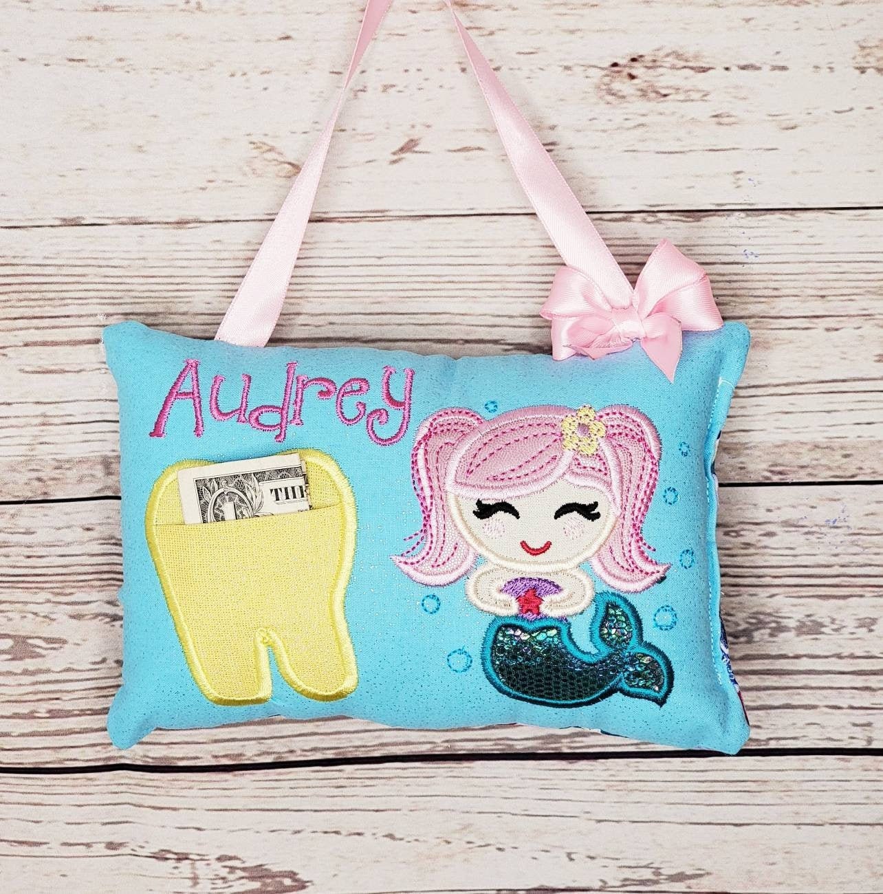 Personalized tooth fairy pillow, mermaid, girls tooth fairy pillow, tooth chart included! !,