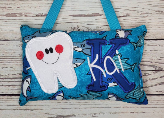 Personalized tooth fairy pillow, shark, choose your version, tooth chart available, ,