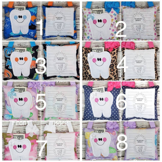 Tooth fairy pillow with optional tooth chart, choose your pattern! ,