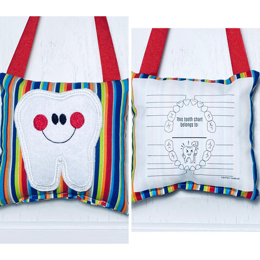 Tooth fairy pillow with tooth chart, stripes, ,