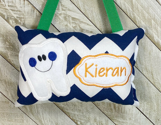 Personalized tooth fairy pillow navy and white chevron, choose your version, available tooth chart, ,