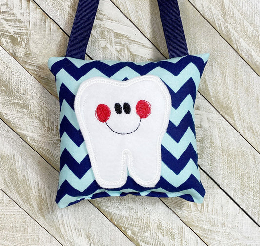 Tooth fairy pillow with optional tooth chart, navy and light blue chevron