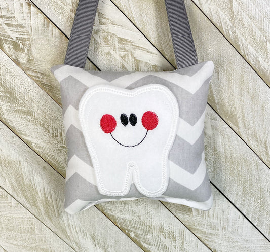 Tooth fairy pillow with tooth chart, gray chevron, ,