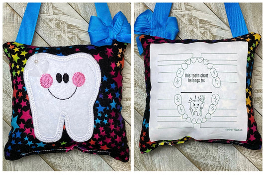 Tooth fairy pillow with tooth chart, star pattern