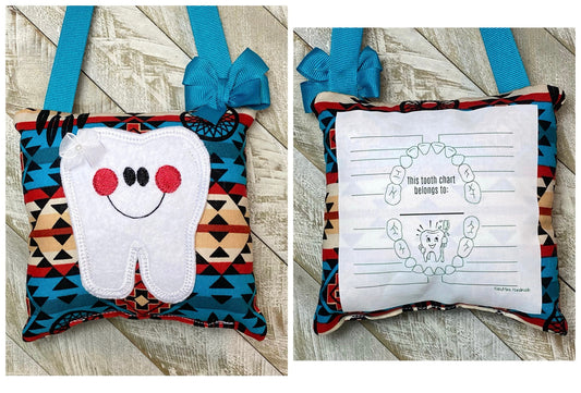 Tooth fairy pillow with tooth chart, Aztec pattern