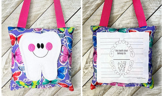 Tooth fairy pillow with optional tooth chart, butterfly pattern