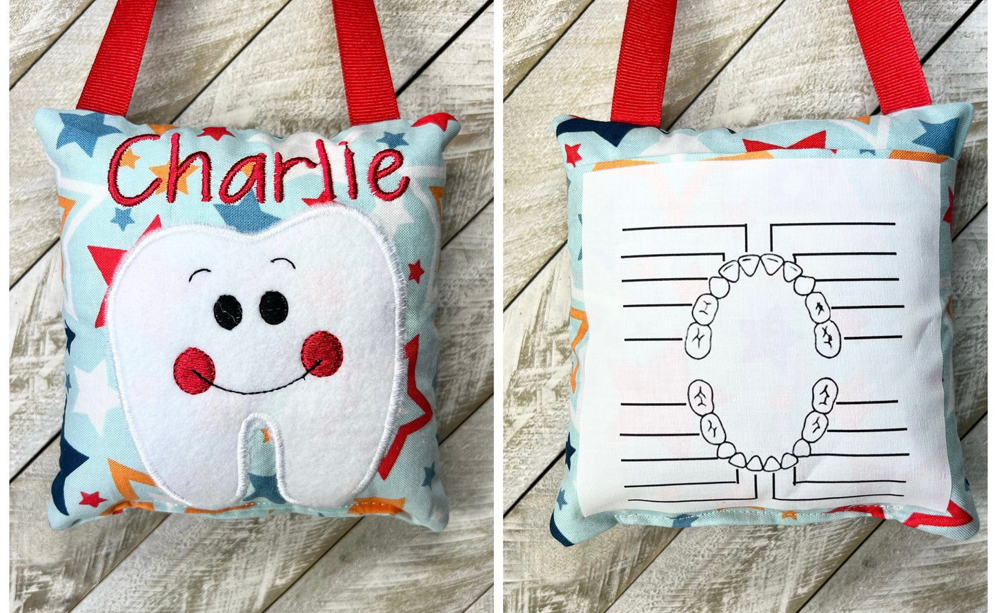 Tooth fairy pillow with optional chart and personalization, choose your fabric!