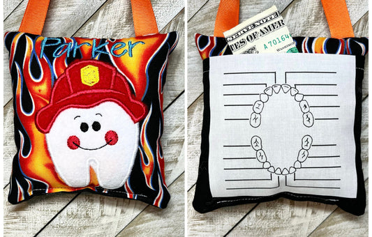 Tooth fairy pillow with optional chart and personalization, firefighter!