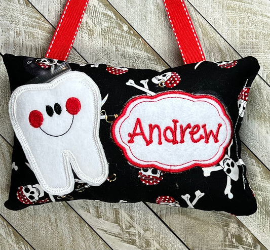 Personalized tooth fairy pillow, pirate theme, optional tooth chart ,