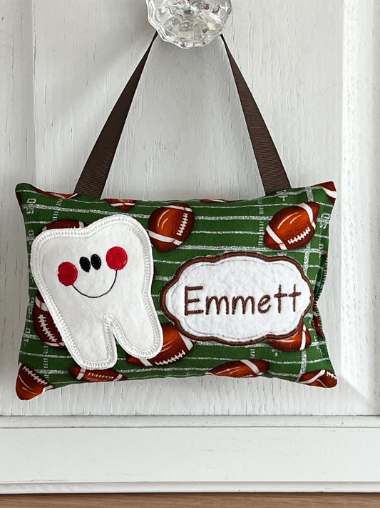 Personalized boys tooth fairy pillow, football, ,