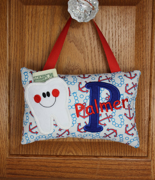 Tooth fairy pillow, anchors theme, nautical theme, optional tooth chart available, ,