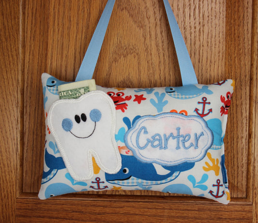 Tooth fairy pillow whale pattern, optional tooth chart available, ,