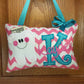 Personalized Tooth Fairy Pillow for Girl pink and white chevron, choose your version, optional tooth chart ,