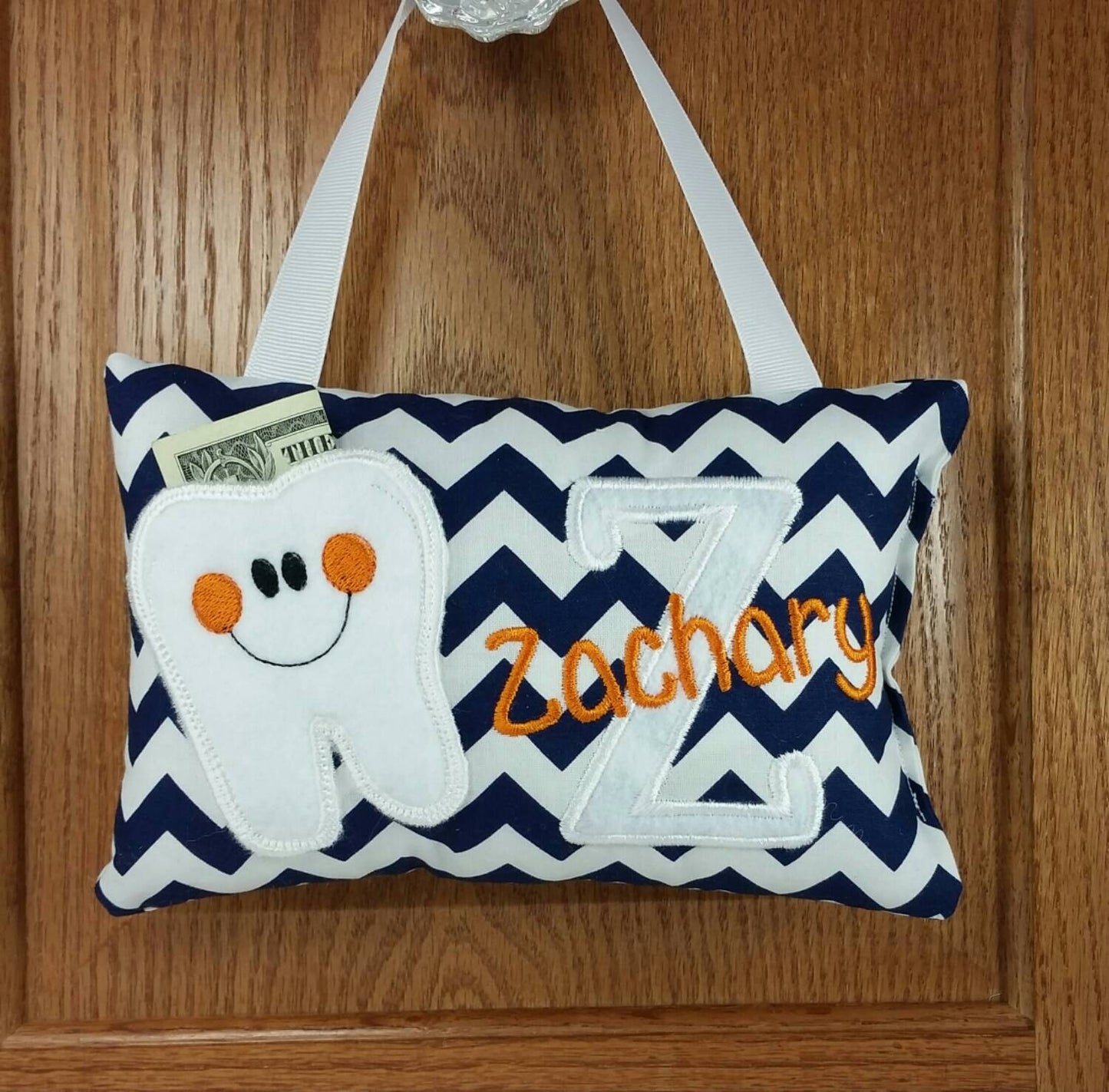 Tooth fairy pillow, navy chevron, optional tooth chart, ,