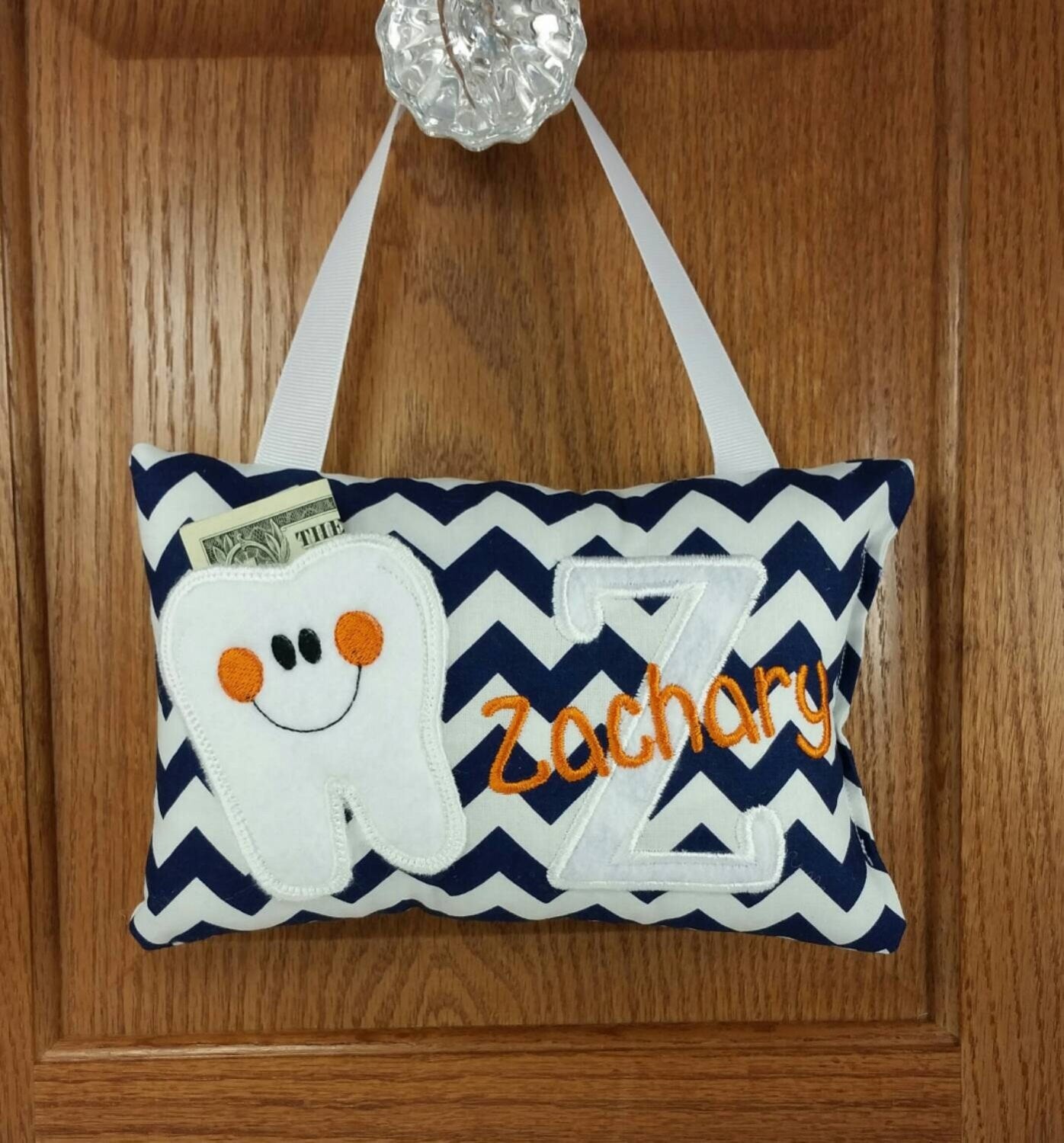 Tooth fairy pillow, navy chevron, optional tooth chart, ,