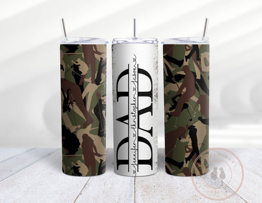 Personalized DAD  20 oz skinny tumbler, camo and golf