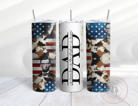 Personalized DAD  20 oz skinny tumbler, patriotic theme