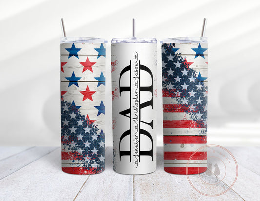 Personalized DAD  20 oz skinny tumbler, patriotic theme