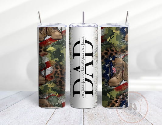 Personalized DAD  20 oz skinny tumbler, military, army theme