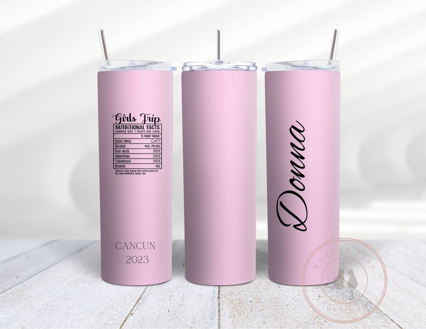 Girl's trip personalized tumbler, add your name and destination info, 20 oz skinny tumbler