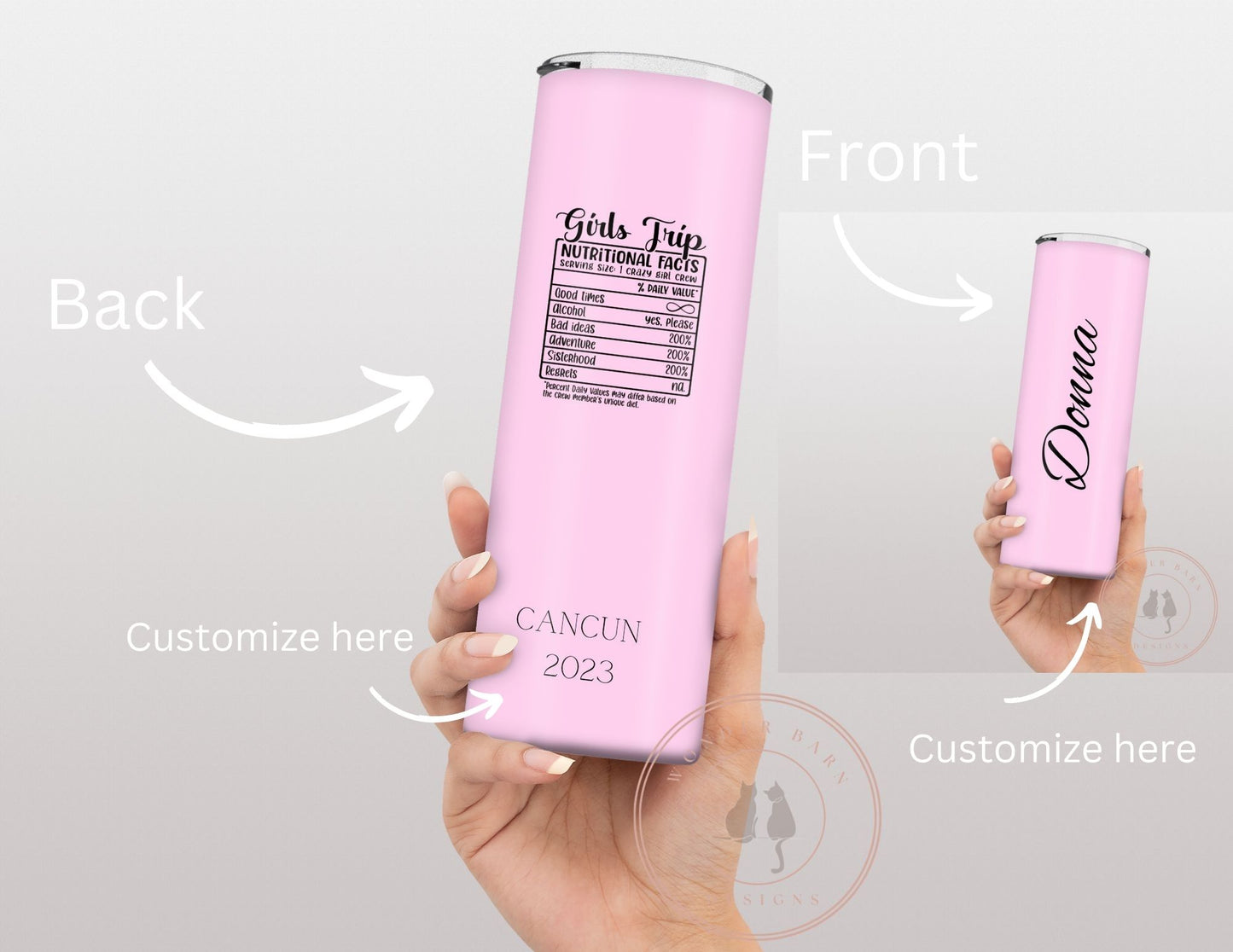 Girl's trip personalized tumbler, add your name and destination info, 20 oz skinny tumbler