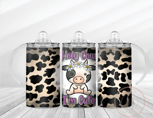 Personalized 12 oz sippy cup tumbler, dual lids, Holy cow I'm cute!